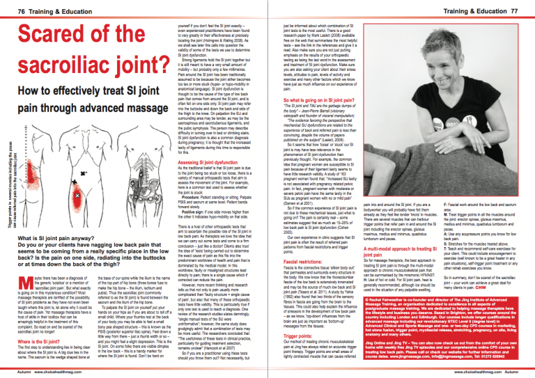 Scared of the sacroiliac joint? How to effectively treat SI joint pain through advanced massage by Rachel Fairweathet for CHW Magazine